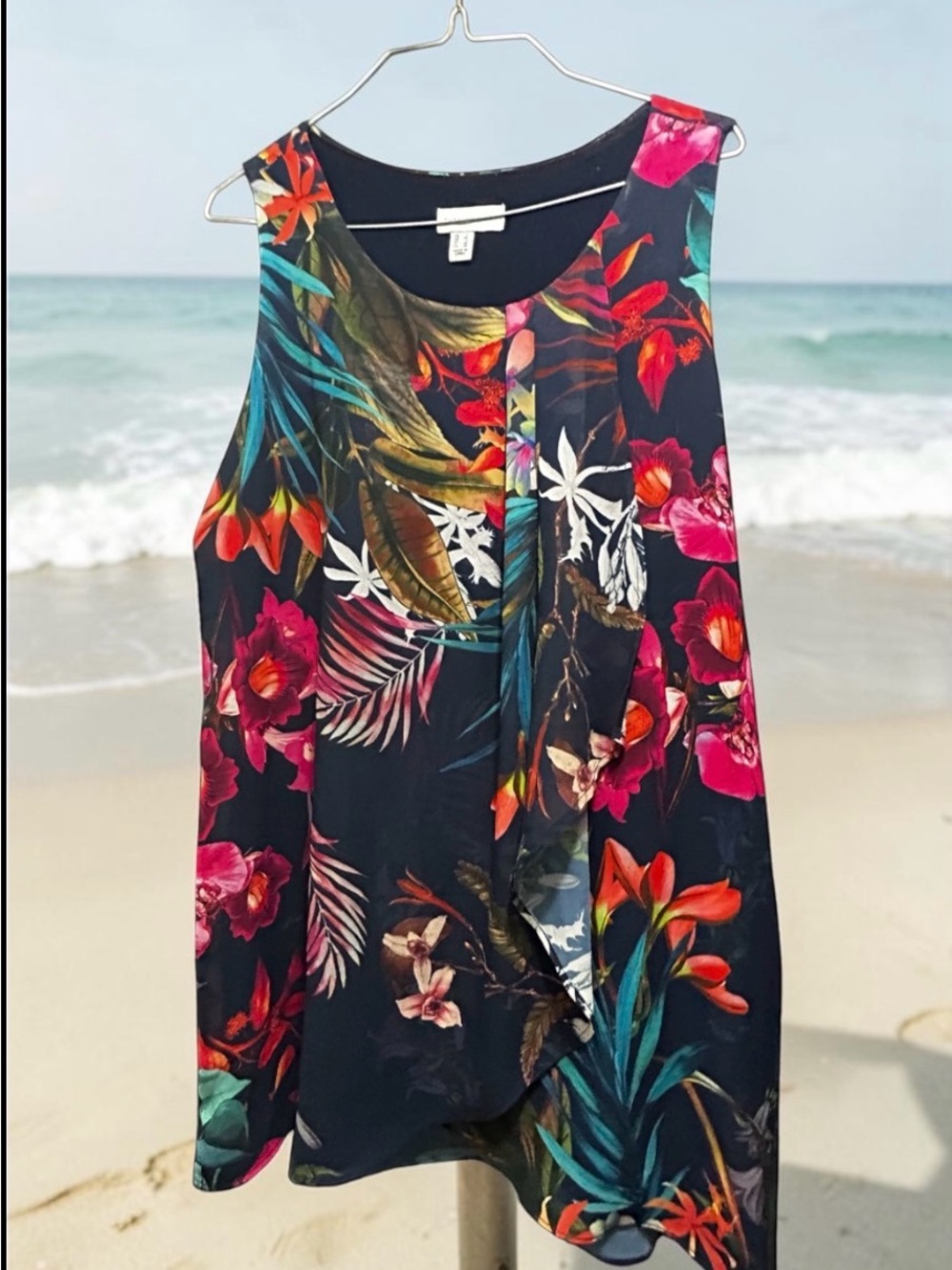 Susan Graver Black Tropical Floral Sleeveless Tank
